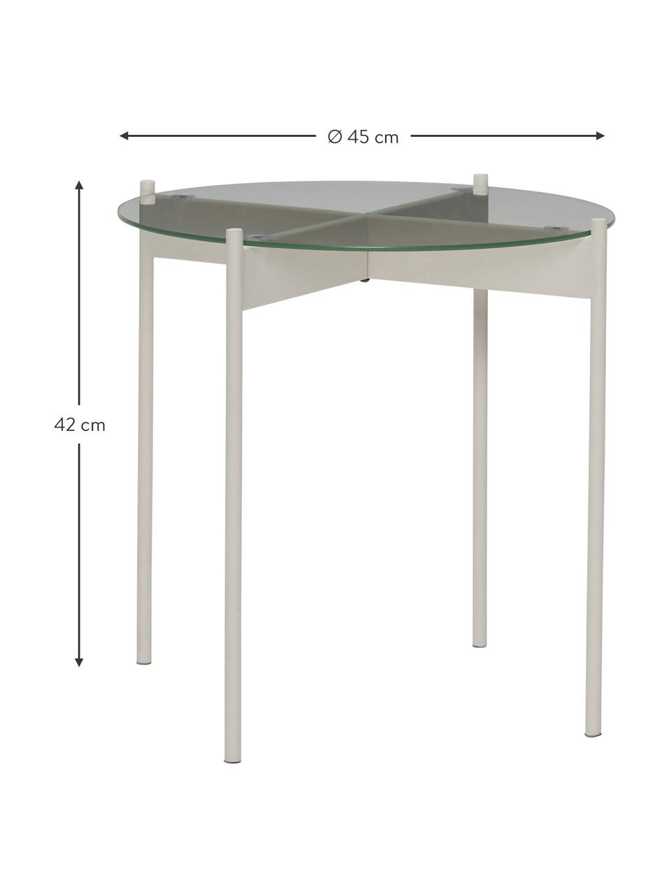 Mesa auxiliar redonda con tablero de vidrio Beam, Tablero: vidrio estampado en efect, Estructura: metal recubierto, Blanco, Ø 45 x Al 42 cm