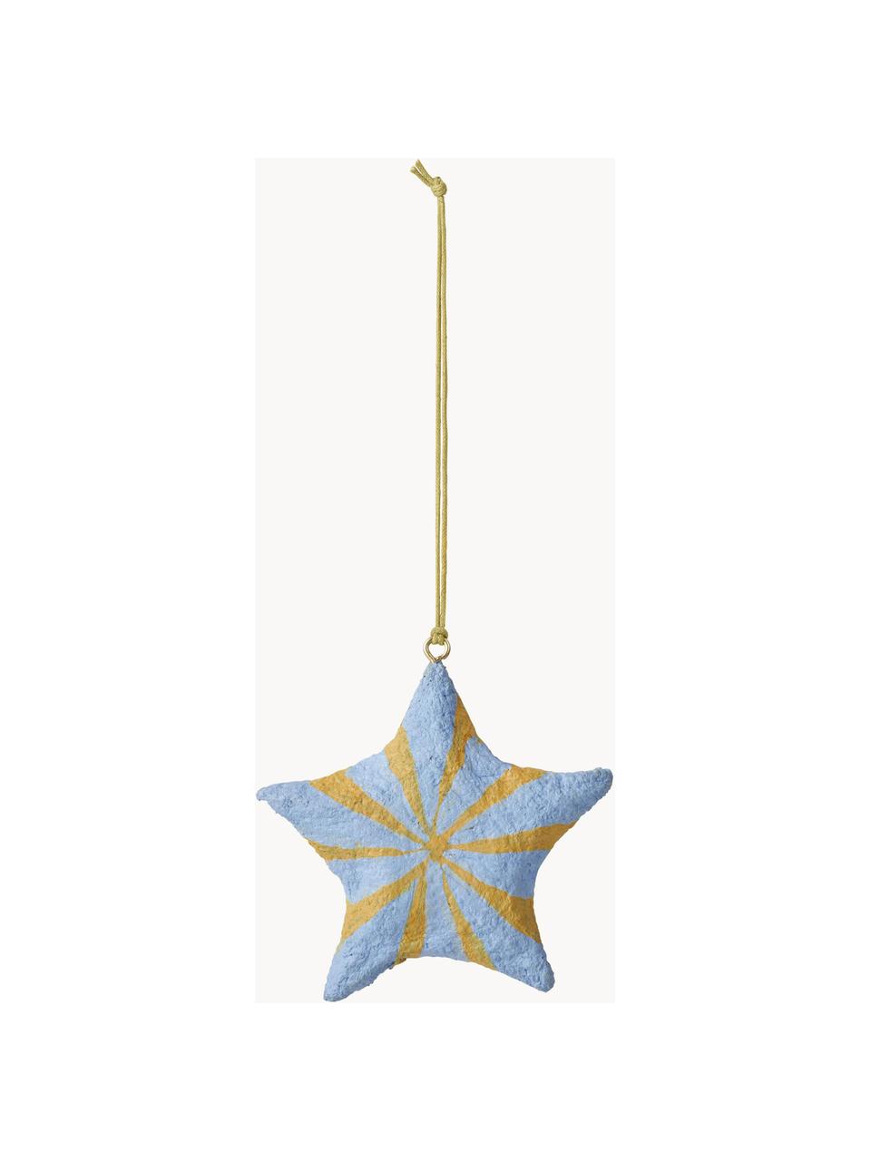 Ozdoby na vánoční stromeček ve tvaru hvězdy Bomuld, 4 ks, Bavlněná buničina, Modrá, žlutá, Ø 9 cm, V 9 cm
