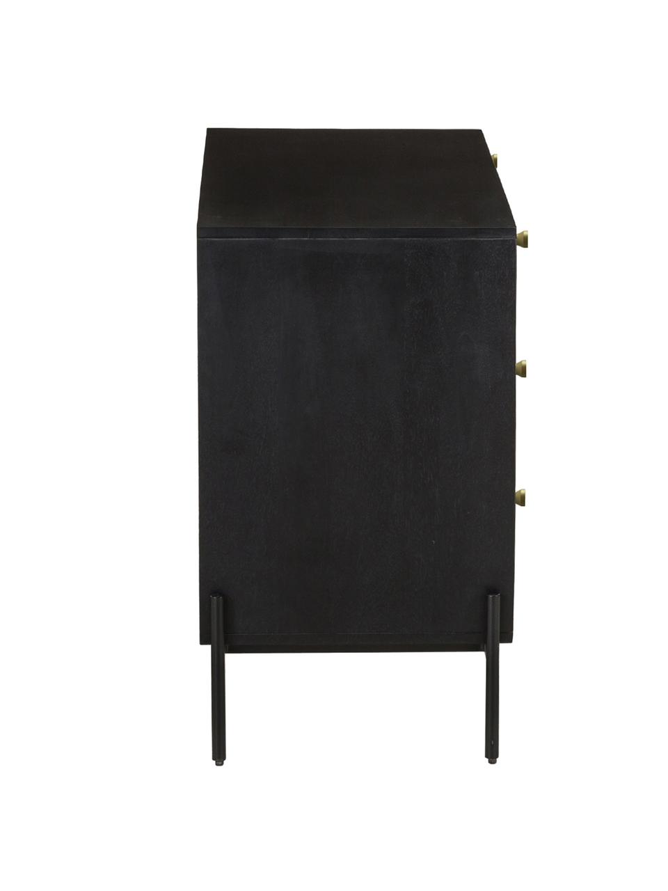 Komoda z plecionką wiedeńską Vienna, Korpus: lite drewno mangowe lakie, Nogi: metal malowany proszkowo, Drewno mangowe, czarny, S 105 x W 78 cm
