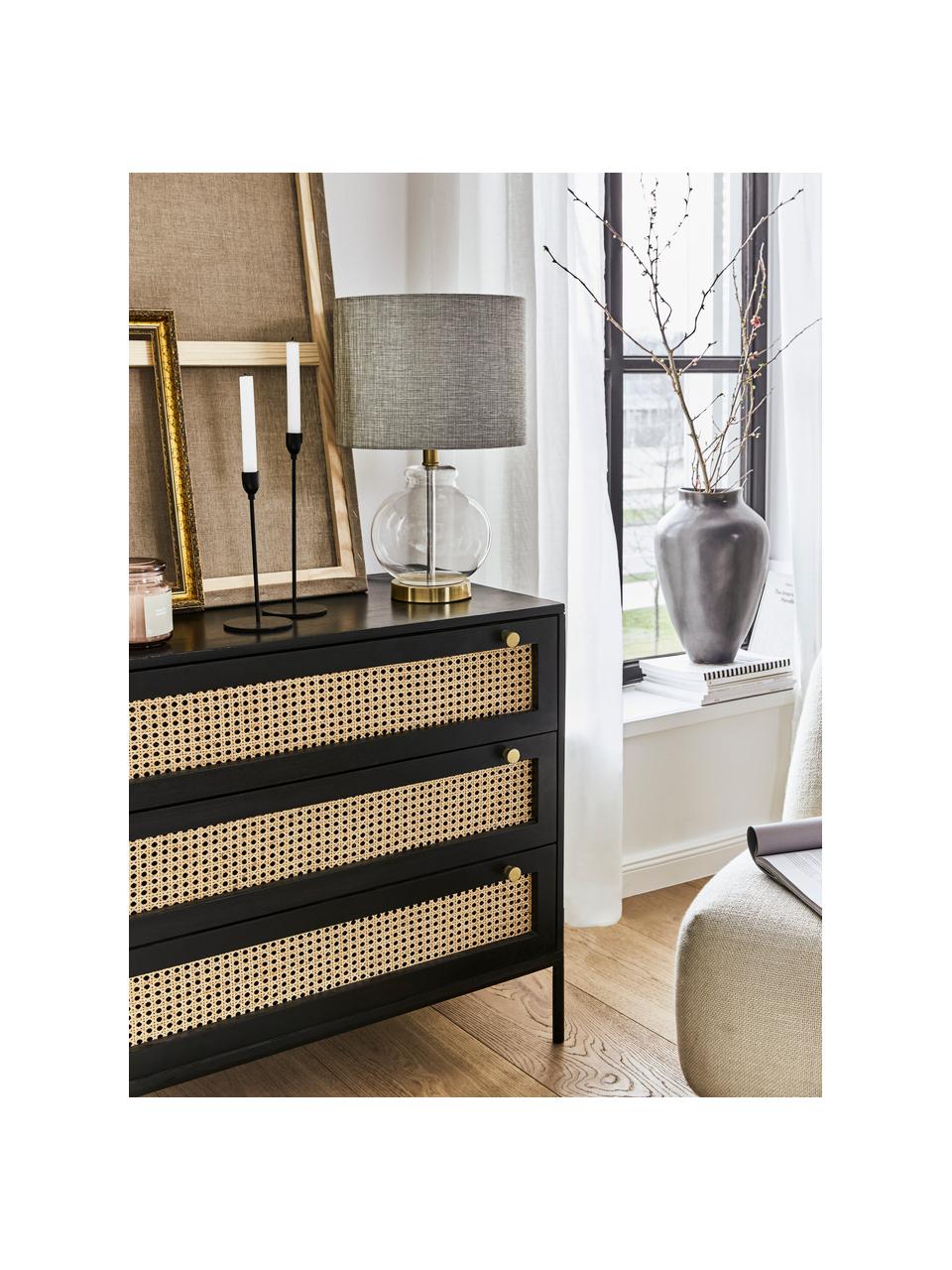 Cassettiera con intreccio viennese Vienna, Piedini: metallo verniciato a polv, Legno di mango, nero, Larg. 105 x Alt. 78 cm