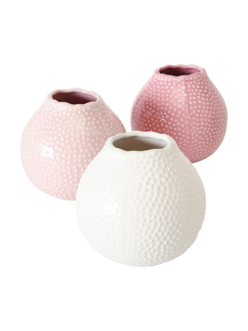 Vasen-Set Tessa aus Steingut, 3-tlg., Steingut, Rosa, Weiß, Ø 13 x H 13 cm