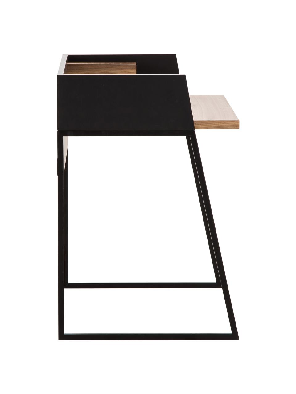 Klein bureau Camille met plank, Poten: gelakt metaal, Eikenhoutkleurig, zwart, B 90 x D 60 cm