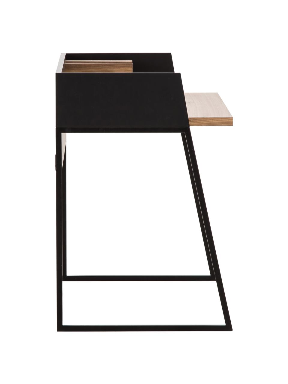 Malý psací stůl s policí Camille, Dubové dřevo, černá, Š 90 cm, H 60 cm