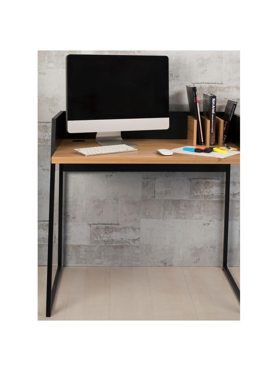 Malý psací stůl s policí Camille, Dubové dřevo, černá, Š 90 cm, H 60 cm