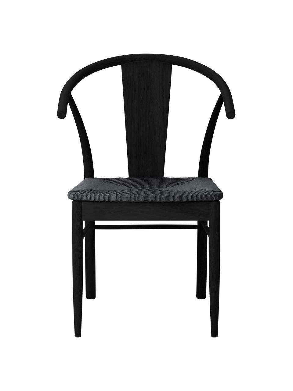 Dřevěná židle s područkami s vrbovým výpletem Janik, Černá, Š 54 cm, H 54 cm