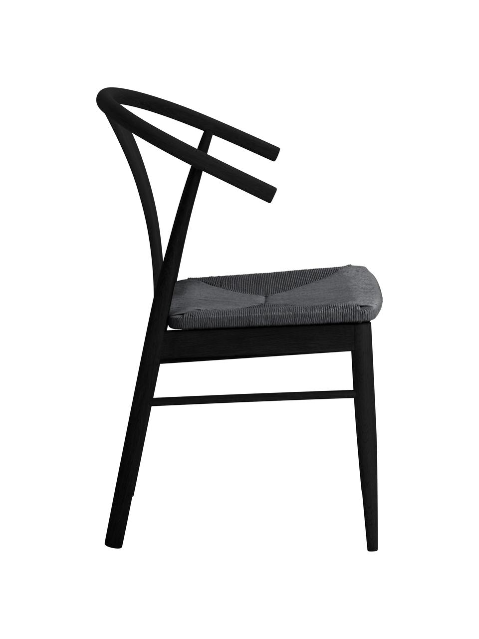 Silla con reposabrazos Janik, Estructura: roble barnizado, Asiento: mimbre de junco, Negro, An 54 x Al 54 cm