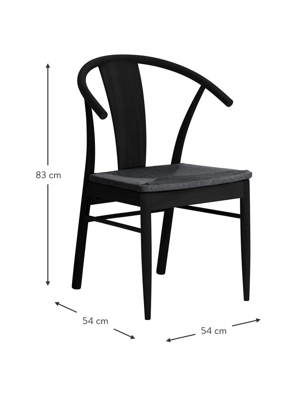 Chaise en bois avec jonc tressé Janik, Noir, larg. 54 x prof. 54 cm