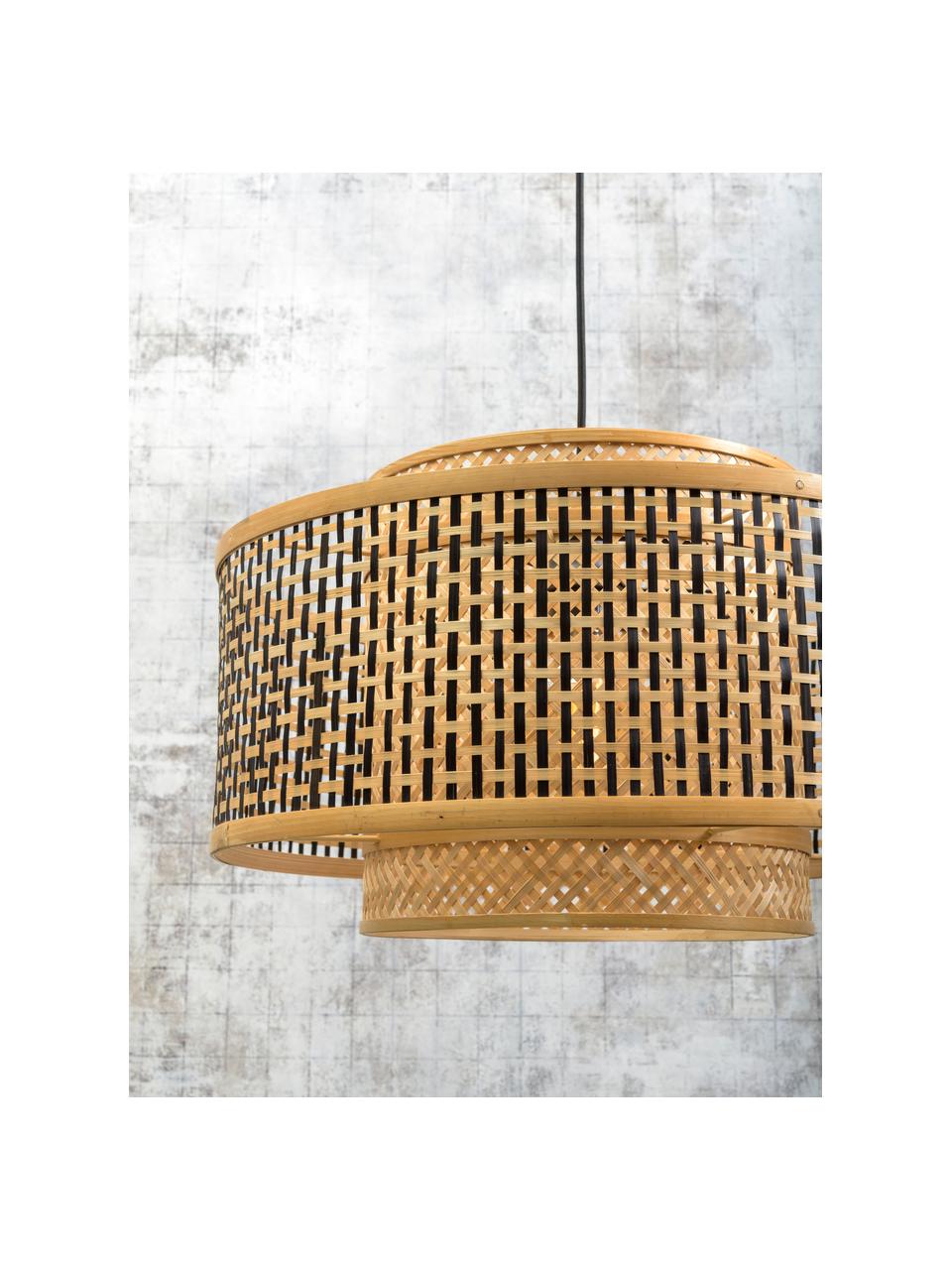 Lámpara de techo de bambú Bhutan, Pantalla: bambú, Anclaje: metal recubierto, Cable: cubierto en tela, Marrón claro, negro, Ø 50 x Al 30 cm