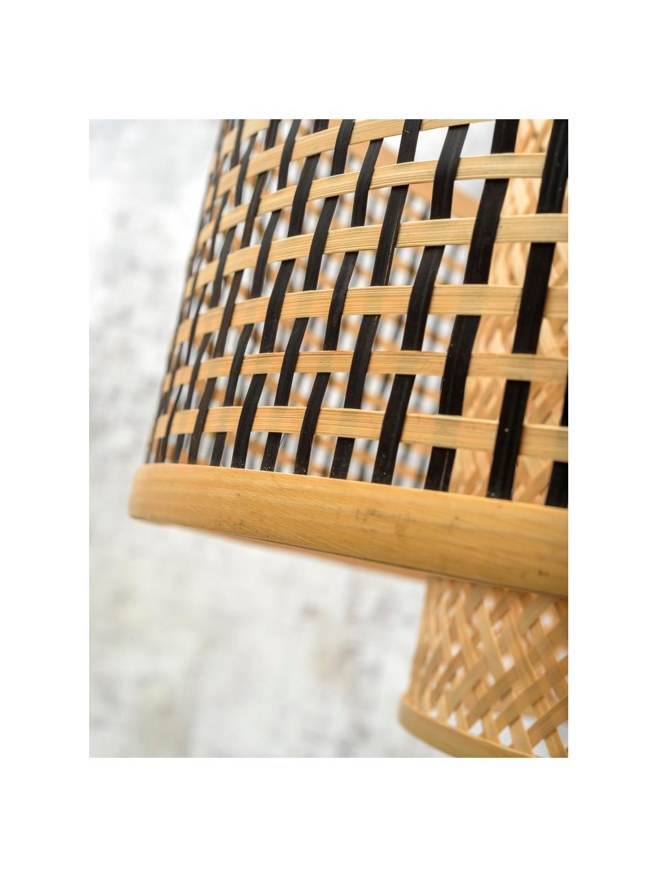 Závesná lampa z bambusu Bhutan, Svetlohnedá, čierna, Ø 50 x V 30 cm