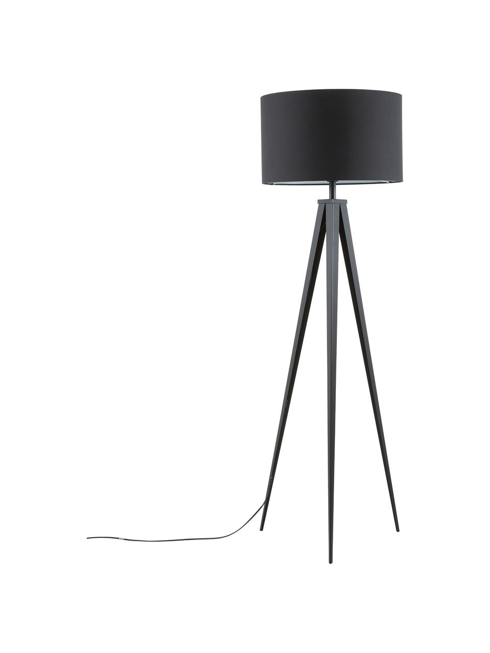 Lámpara de pie trípode Jake, estilo moderno, Pantalla: mezcla de algodón, Cable: plástico, Negro, Ø 50 x Al 154 cm