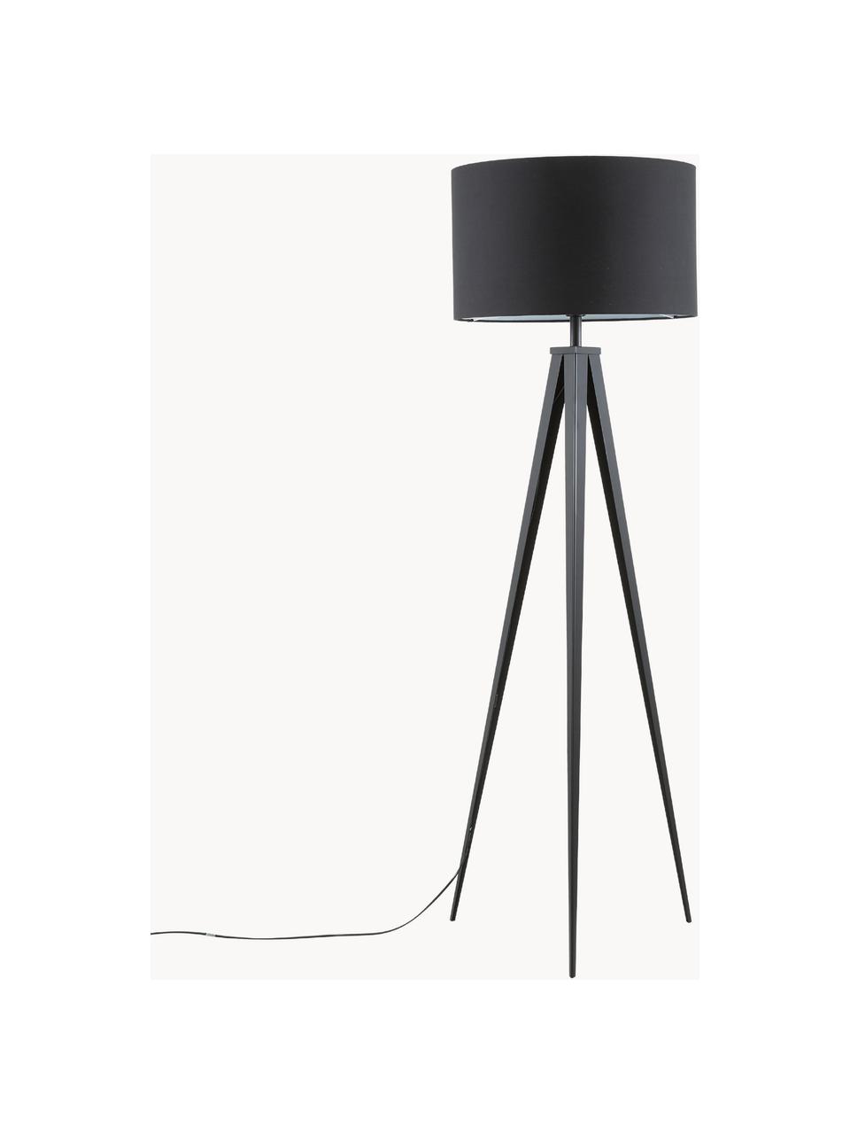 Scandi tripod vloerlamp Jake, Lampenkap: katoenmix, Lampvoet: gepoedercoat metaal, Zwart, Ø 50 x H 154 cm