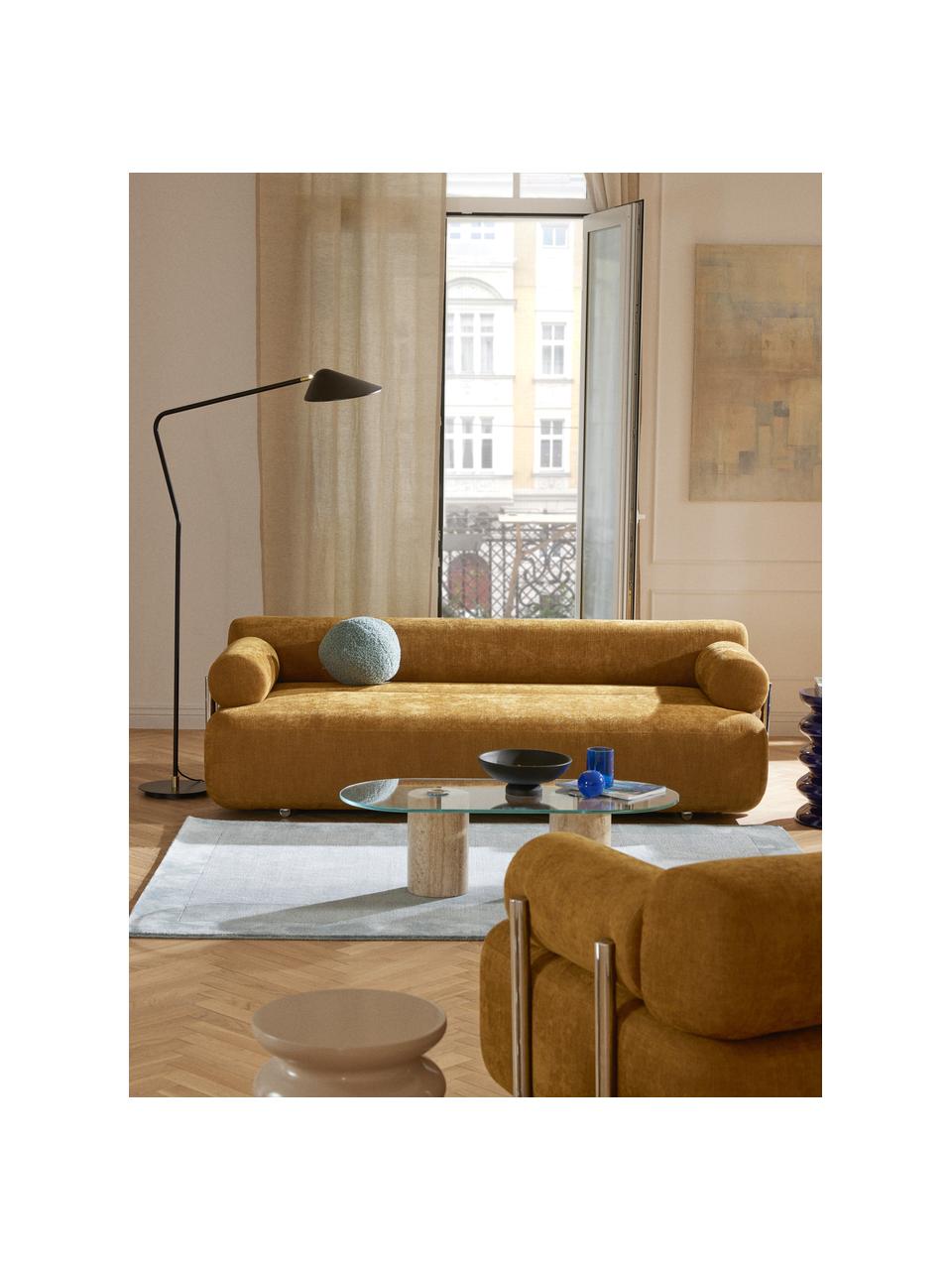 Sofa Stella (3-Sitzer), Bezug: 85 % Polyester, 15 % Baum, Gestell: Massives Fichtenholz, PEF, Webstoff Ocker, B 222 x T 100 cm