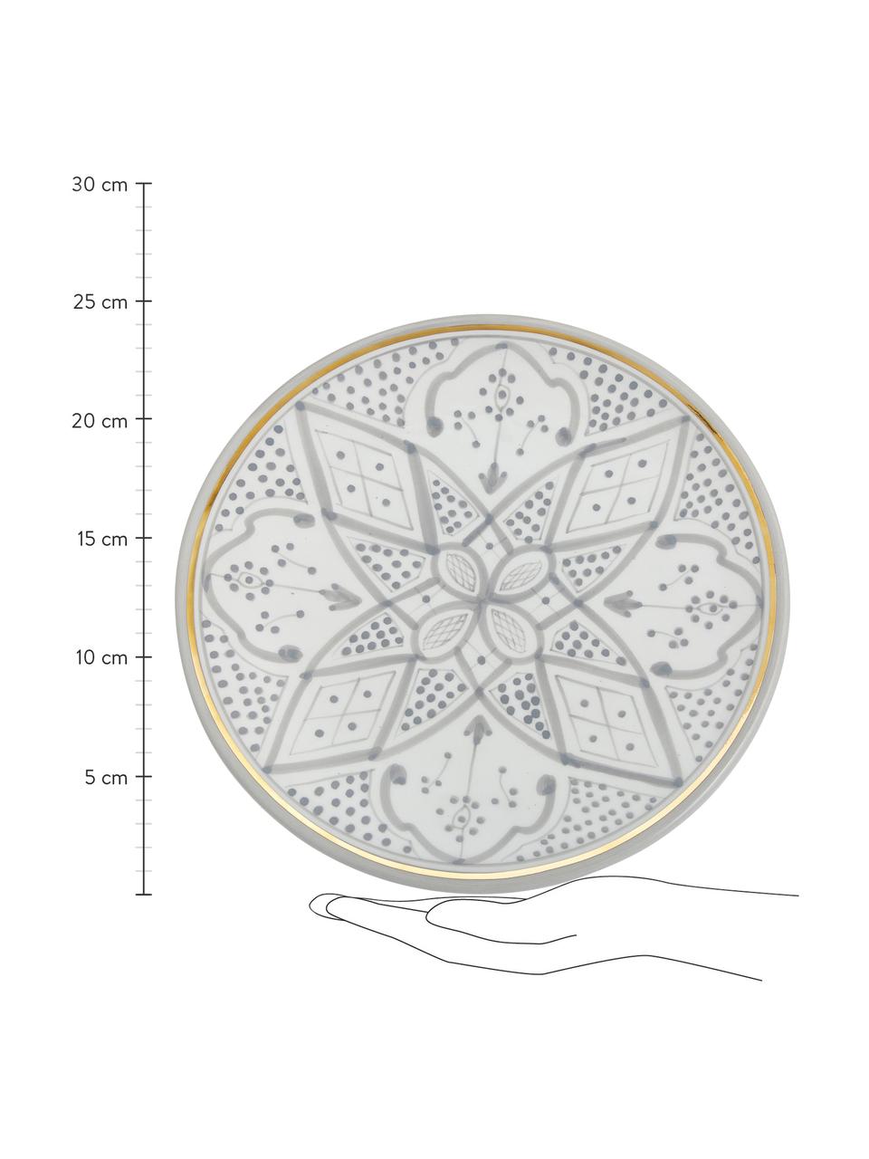 Ručne vyrobený plytký tanier v marockom štýle Beldi, Keramika, Svetlosivá, krémová, zlatá, Ø 26 x V 2 cm