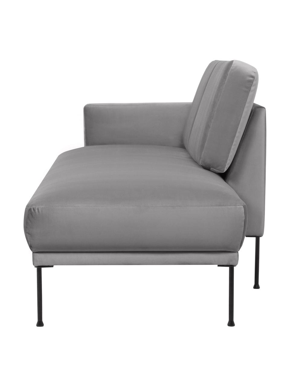 Méridienne en velours et pieds en métal Fluente, Velours gris clair, larg. 202 x prof. 85 cm, dossier à gauche