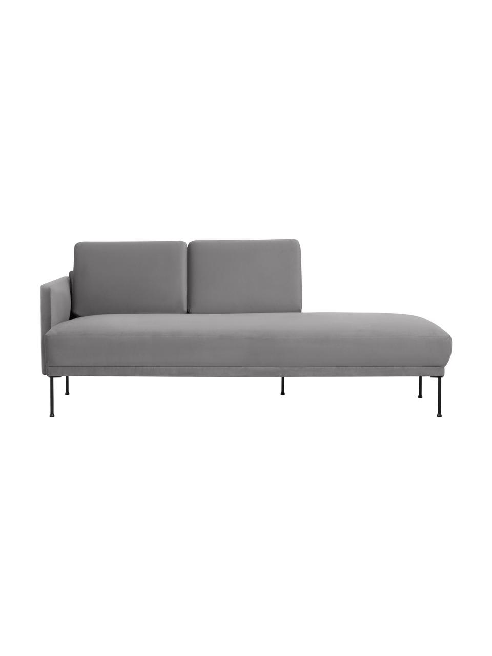 Chaise longue in velluto con piedini in metallo Fluente, Rivestimento: velluto (rivestimento in , Struttura: legno di pino massiccio, Piedini: metallo verniciato a polv, Velluto grigio chiaro, Larg. 202 x Prof. 85 cm, schienale a sinistra
