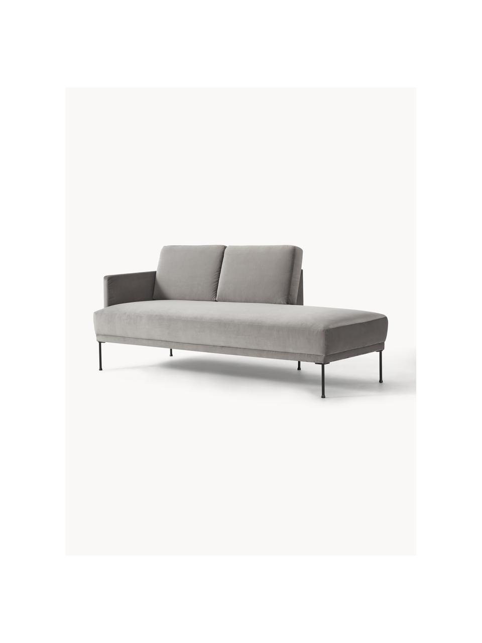 Fluwelen chaise longue Fluente, Bekleding: fluweel (hoogwaardig poly, Frame: massief grenenhout, Poten: gepoedercoat metaal Dit p, Fluweel grijs, B 202 x D 85 cm, rugleuning links