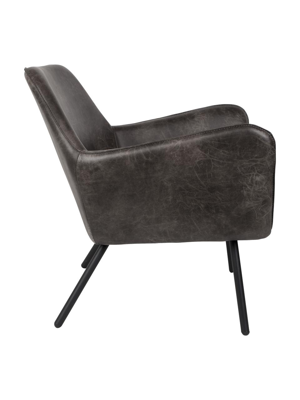 Fotel wypoczynkowy ze sztucznej skóry w stylu industrial Bon, Tapicerka: sztuczna skóra (64% poliu, Nogi: metal lakierowany, Ciemnoszara sztuczna skóra, S 80 x G 76 cm