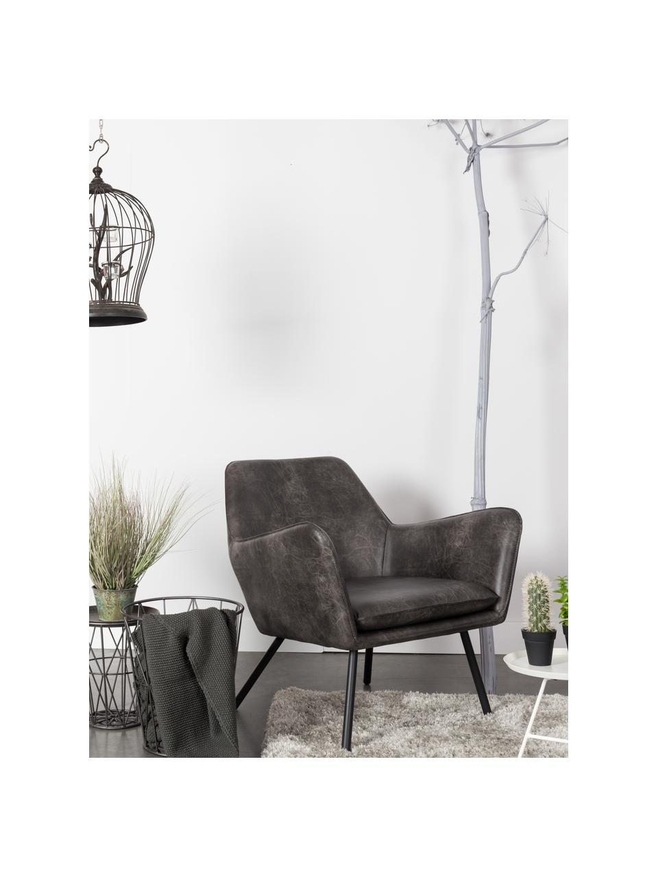 Kunstleren loungefauteuil Bon, Bekleding: kunstleer (64% polyuretha, Poten: gelakt metaal, Kunstleer antraciet, B 80 x D 76 cm