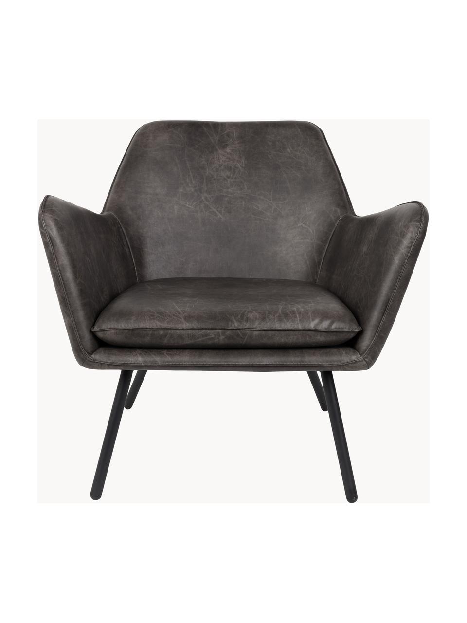 Kunstleren loungefauteuil Bon, Bekleding: kunstleer (64% polyuretha, Poten: gelakt metaal, Kunstleer antraciet, B 80 x D 76 cm