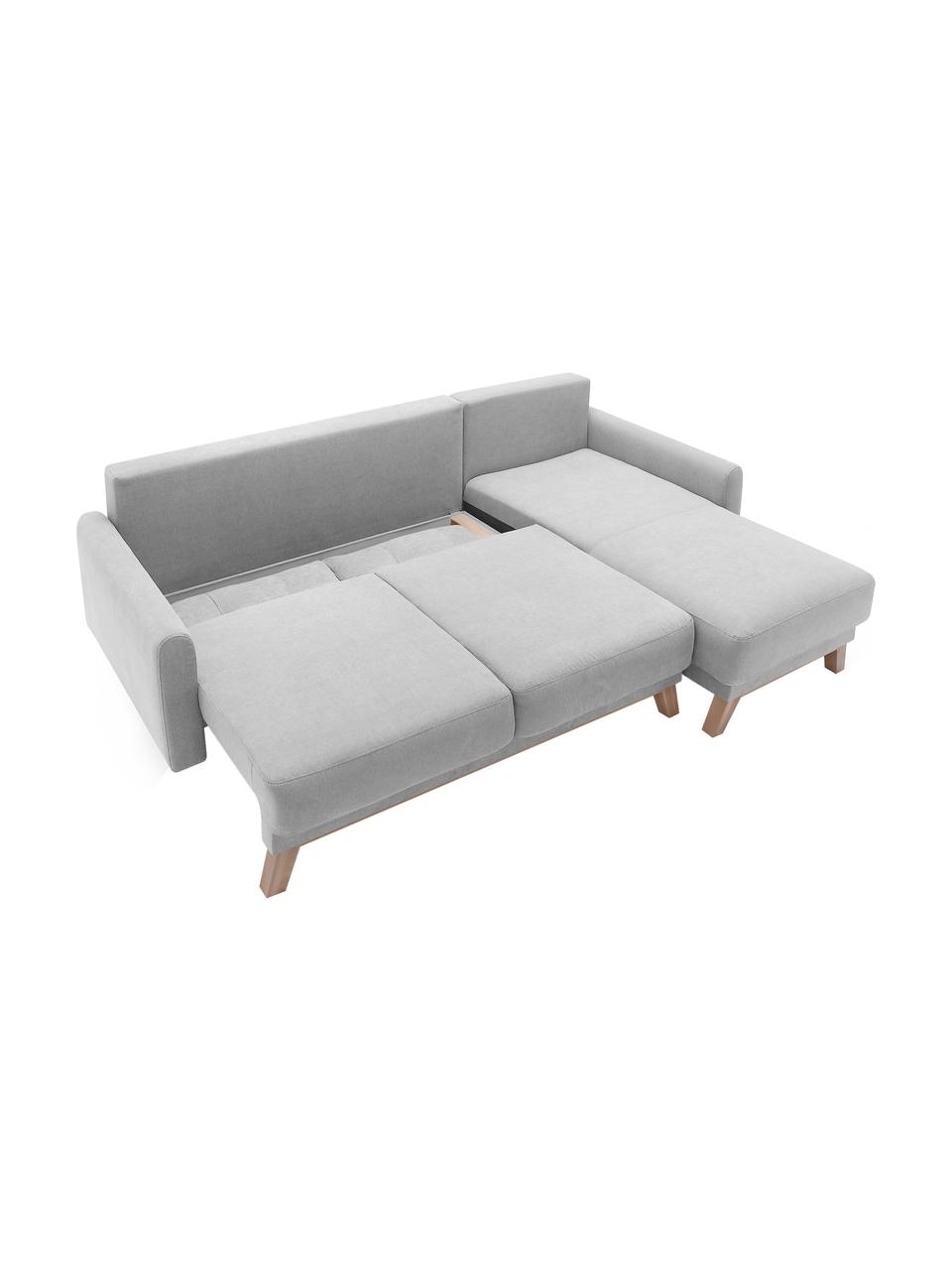 Canapé d'angle convertible 4 places velours avec rangement Balio, Velours gris clair, larg. 234 x prof. 164 cm méridienne droite