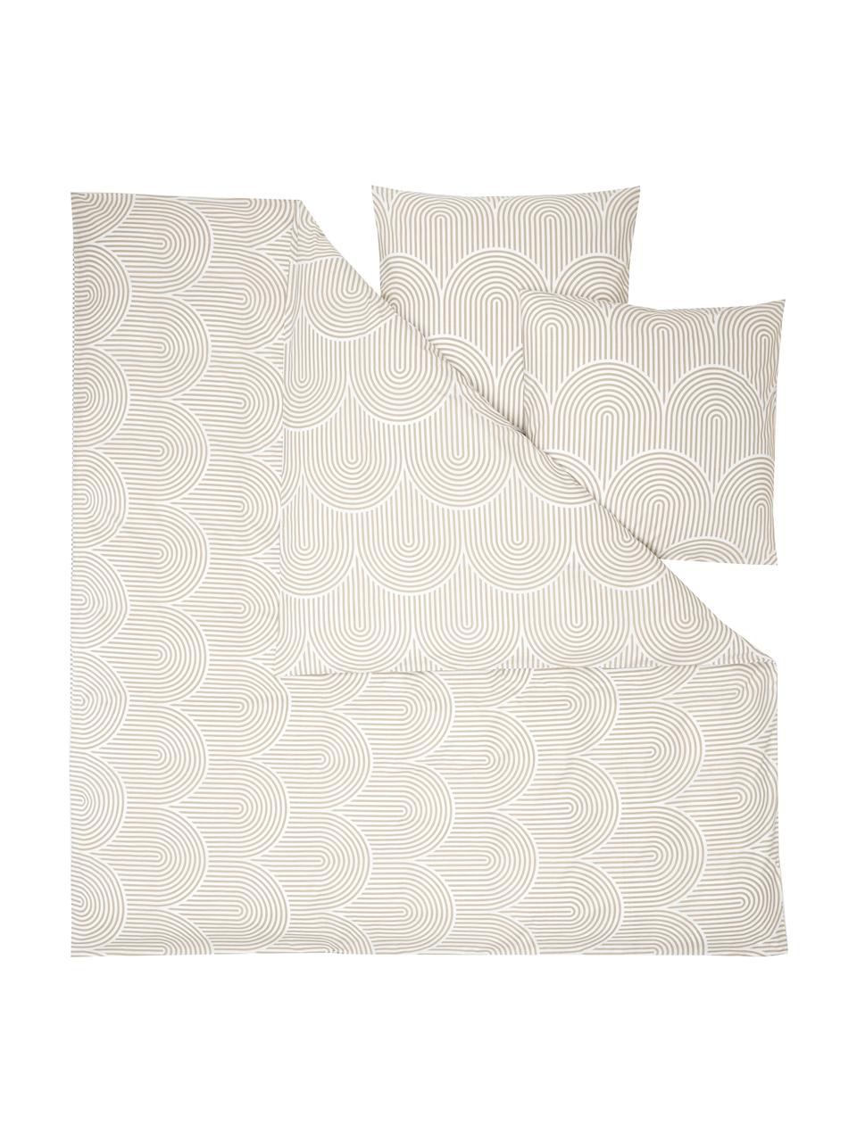 Vzorovaná bavlnená posteľná bielizeň Arcs, Béžová, 200 x 200 cm + 2 vankúše 80 x 80 cm