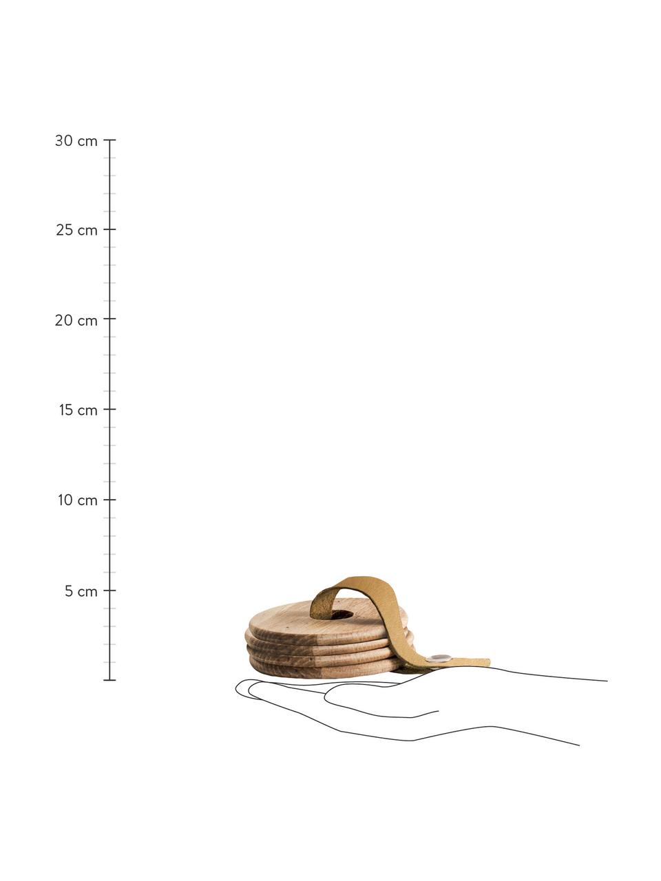 Posavaso de madera Strap, 4 uds., Cordón: cuero, Roble, marrón, Ø 9 x Al 1 cm