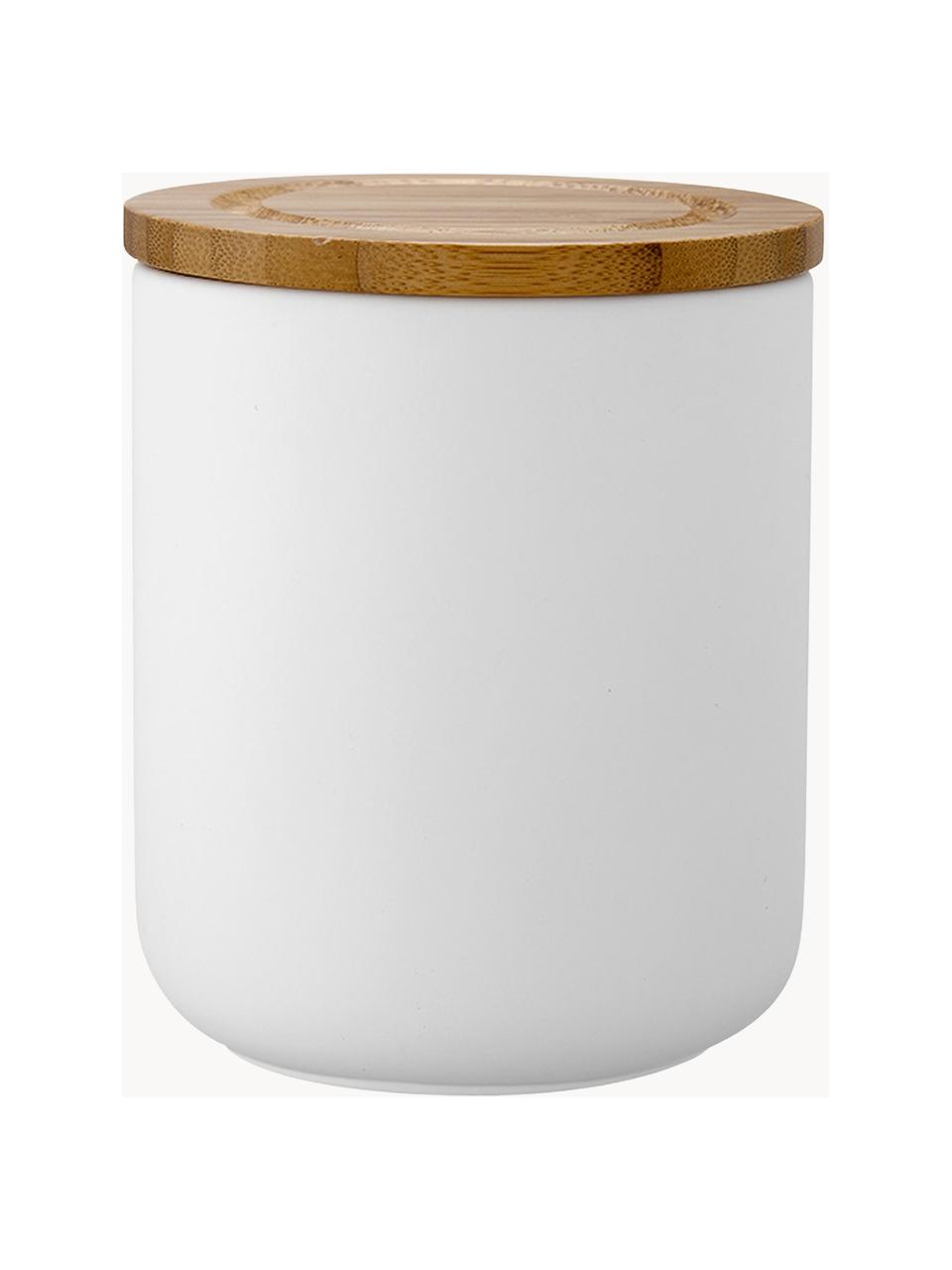 Opbergpot Stak, Pot: keramiek, Deksel: bamboehout, Wit, lichtbruin, Ø 10 x H 13 cm, 750 ml