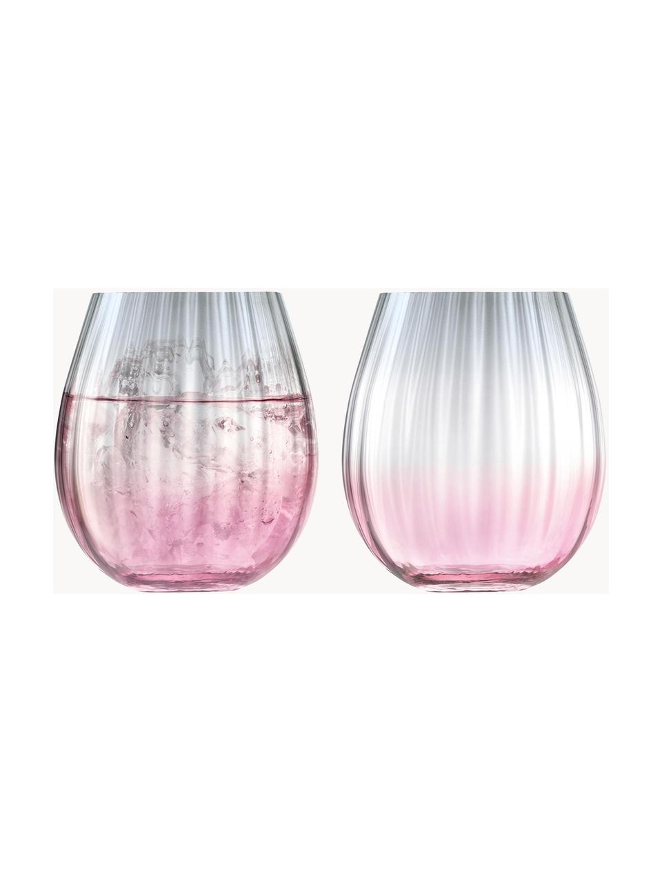 Vasos artesanales Dusk, 2 uds., Vidrio, Rosa, gris, Ø 9 x Al 10 cm, 425 ml