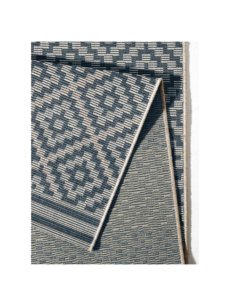 Behúň do interiéru/exteriéru s grafickým vzorom Meadow Raute, Modrá, krémová