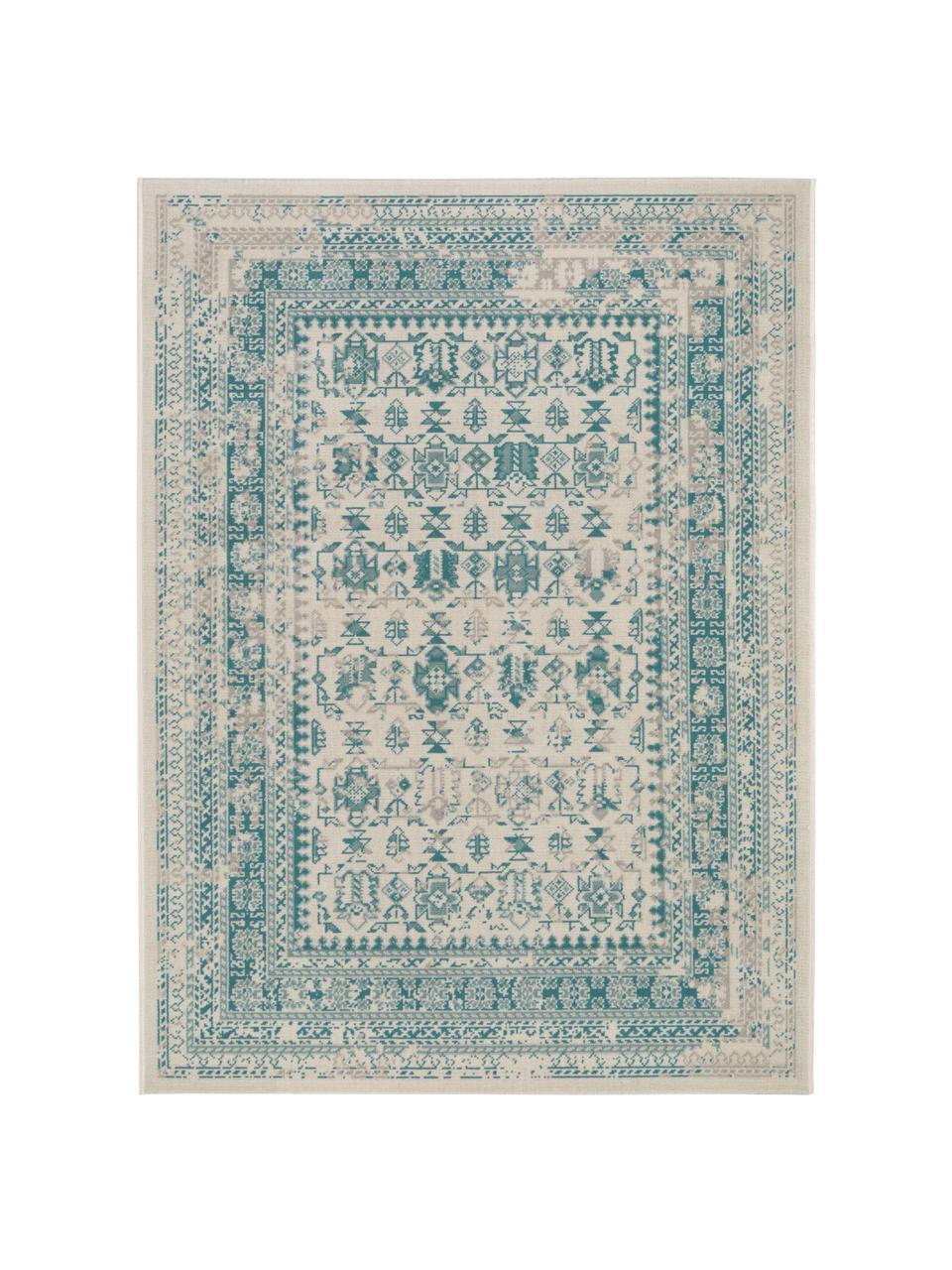 Tappeto vintage da interno-esterno Antique, 100% polipropilene, Beige, blu, Larg. 80 x Lung. 150 cm (taglia XS)