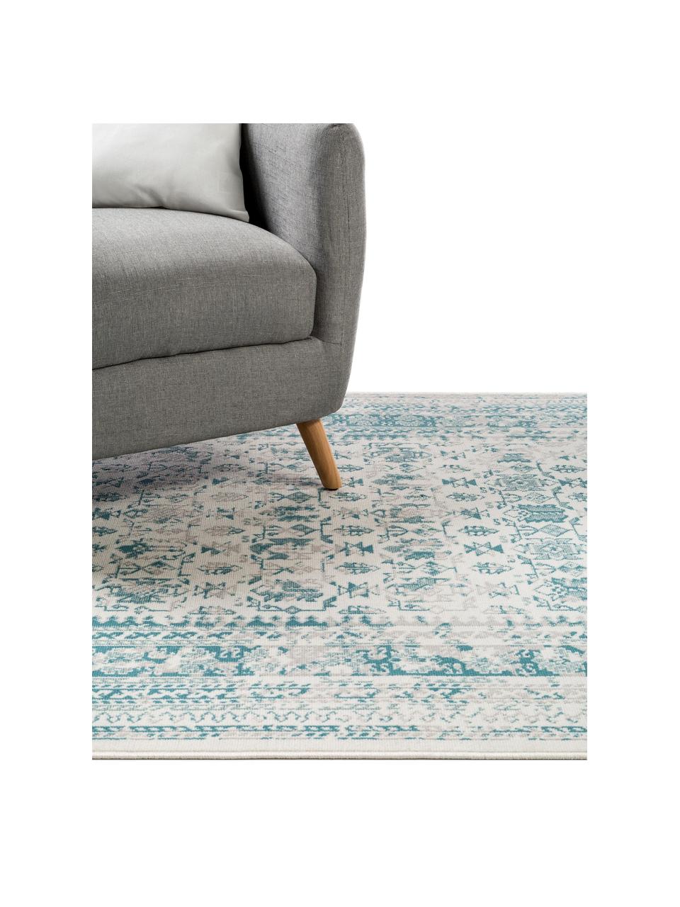 Tappeto vintage da interno-esterno Antique, 100% polipropilene, Beige, blu, Larg. 80 x Lung. 150 cm (taglia XS)