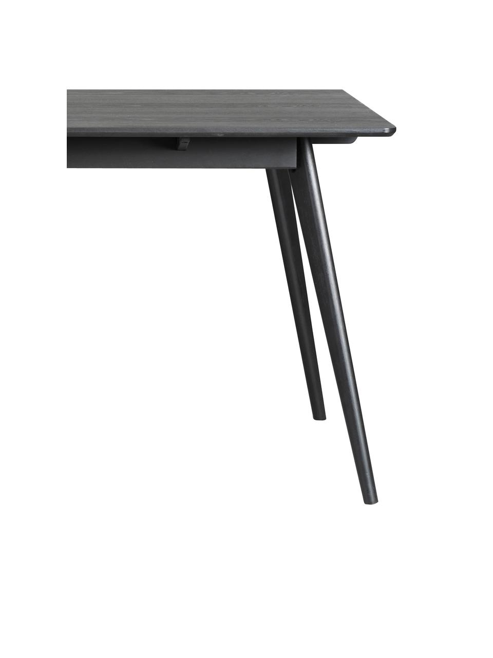 Esstisch Yumi, 190 x 90 cm, Tischplatte: Mitteldichte Holzfaserpla, Beine: Gummibaumholz, massiv, ge, Eichenholz, schwarz lackiert, B 190 x T 90 cm