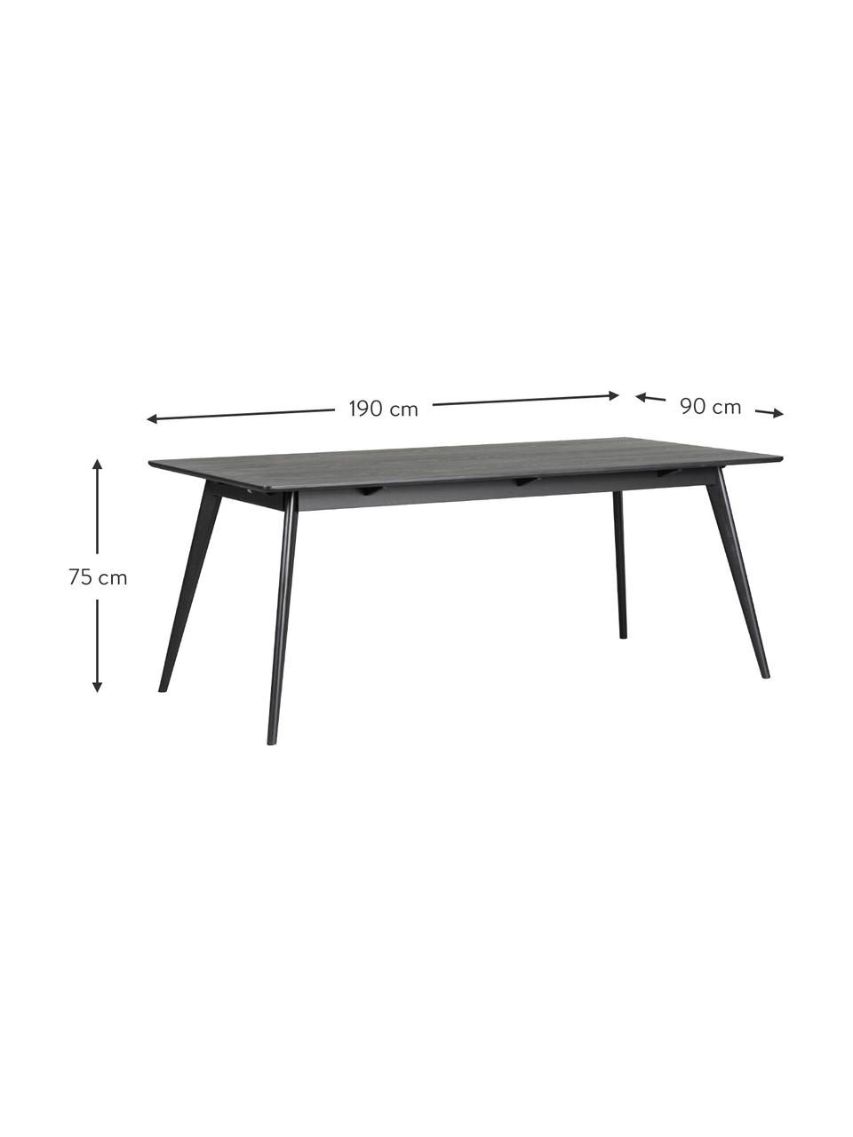 Table scandinave Yumi, 190 x 90 cm, Bois de chêne, noir laqué, larg. 190 x prof. 90 cm