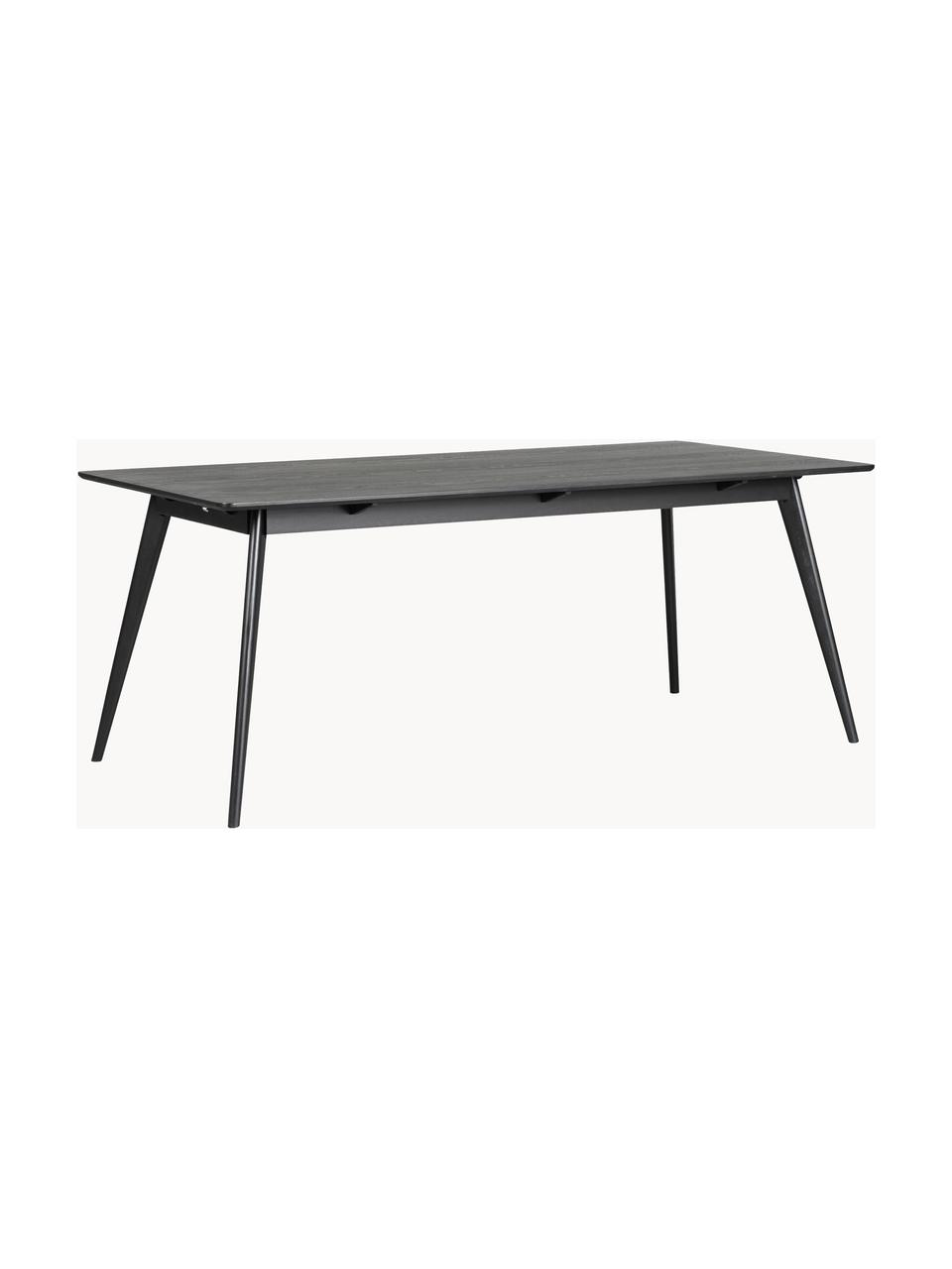 Eettafel Yumi, 190 x 90 cm, Tafelblad: MDF, gelakt essenhoutfine, Poten: massief gebeitst rubberho, Zwart gelakt eikenhout, B 190 x D 90 cm