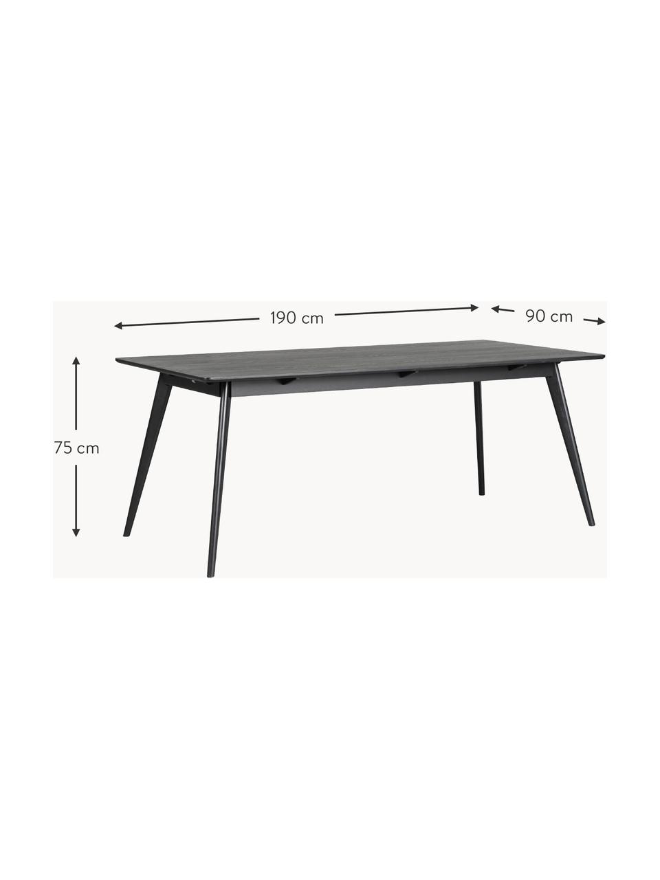 Eettafel Yumi, 190 x 90 cm, Tafelblad: MDF, gelakt essenhoutfine, Poten: massief gebeitst rubberho, Zwart gelakt eikenhout, B 190 x D 90 cm