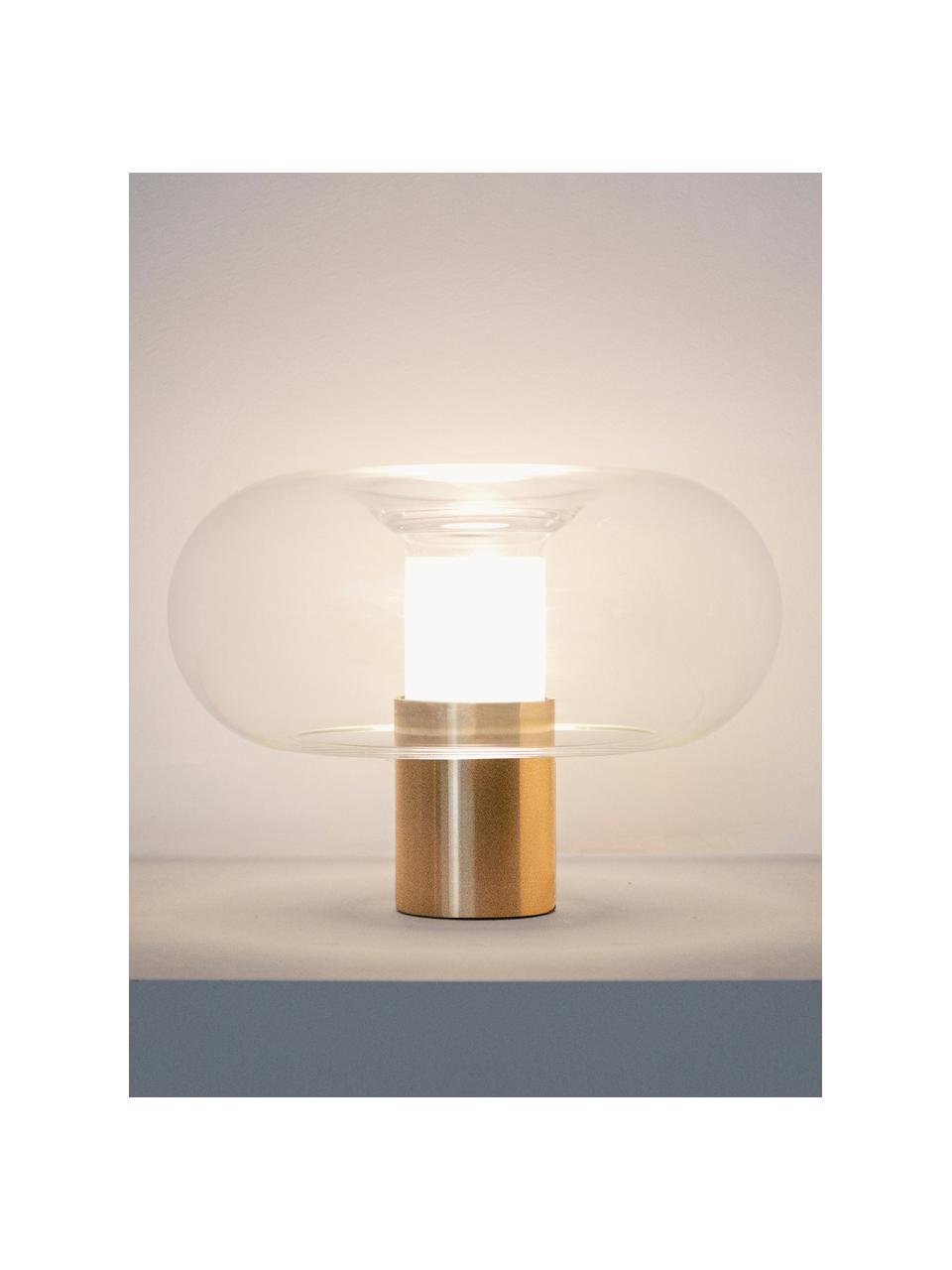 Handgemaakte tafellamp Fontanella, Lampenkap: glas, Transparant, goudkleurig, Ø 27 x H 20 cm