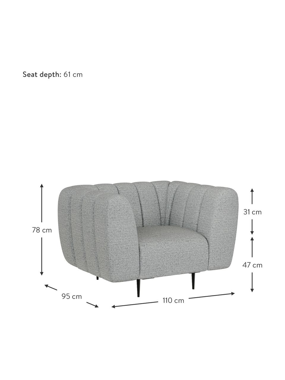 Sillón Shel, Tapizado: 100% poliéster con tacto , Asiento: muelles ondulados, espuma, Estructura: madera dura, madera bland, Patas: metal recubierto Alta res, Gris claro, An 110 x F 95 cm