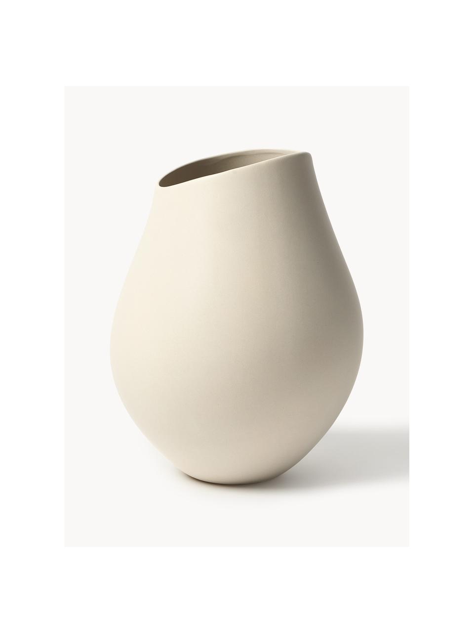 Grosse handgefertigte Vase Opium aus Steingut, H 39 cm, Steingut, Hellbeige, Ø 26 x H 39 cm