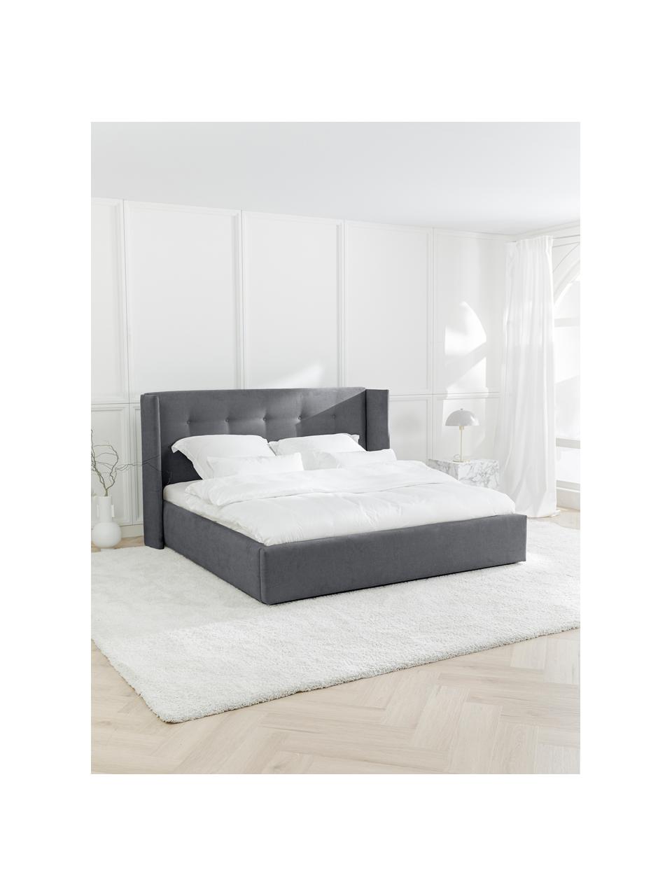 Gestoffeerd bed Star, Frame: massief grenenhout en pla, Bekleding: polyester (gestructureerd, Geweven stof antraciet, B 200 x L 200 cm