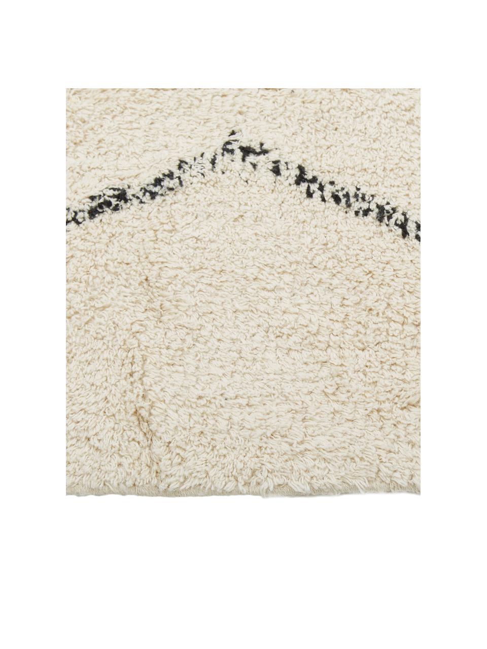 Alfombra artesanal de algodón con flecos Bina, 100% algodón, Blanco crema, negro, An 300 x L 400 cm (Tamaño XL)