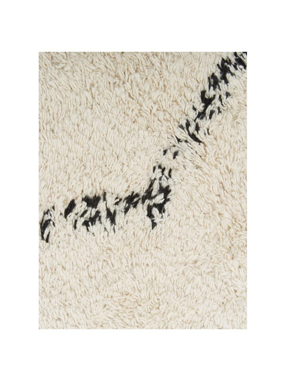 Tapis bohème coton beige à motif, tufté main Bina, 100 % coton, Beige, noir, larg. 300 x long. 400 cm (taille XL)