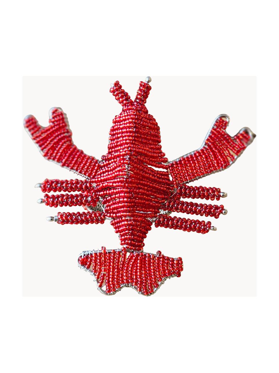 Krúžky na obrúsky zo sklenených perličiek Lobster, 2 ks, Sklenené koráliky, kov, potiahnutý, Červená, Š 9 x V 7 cm