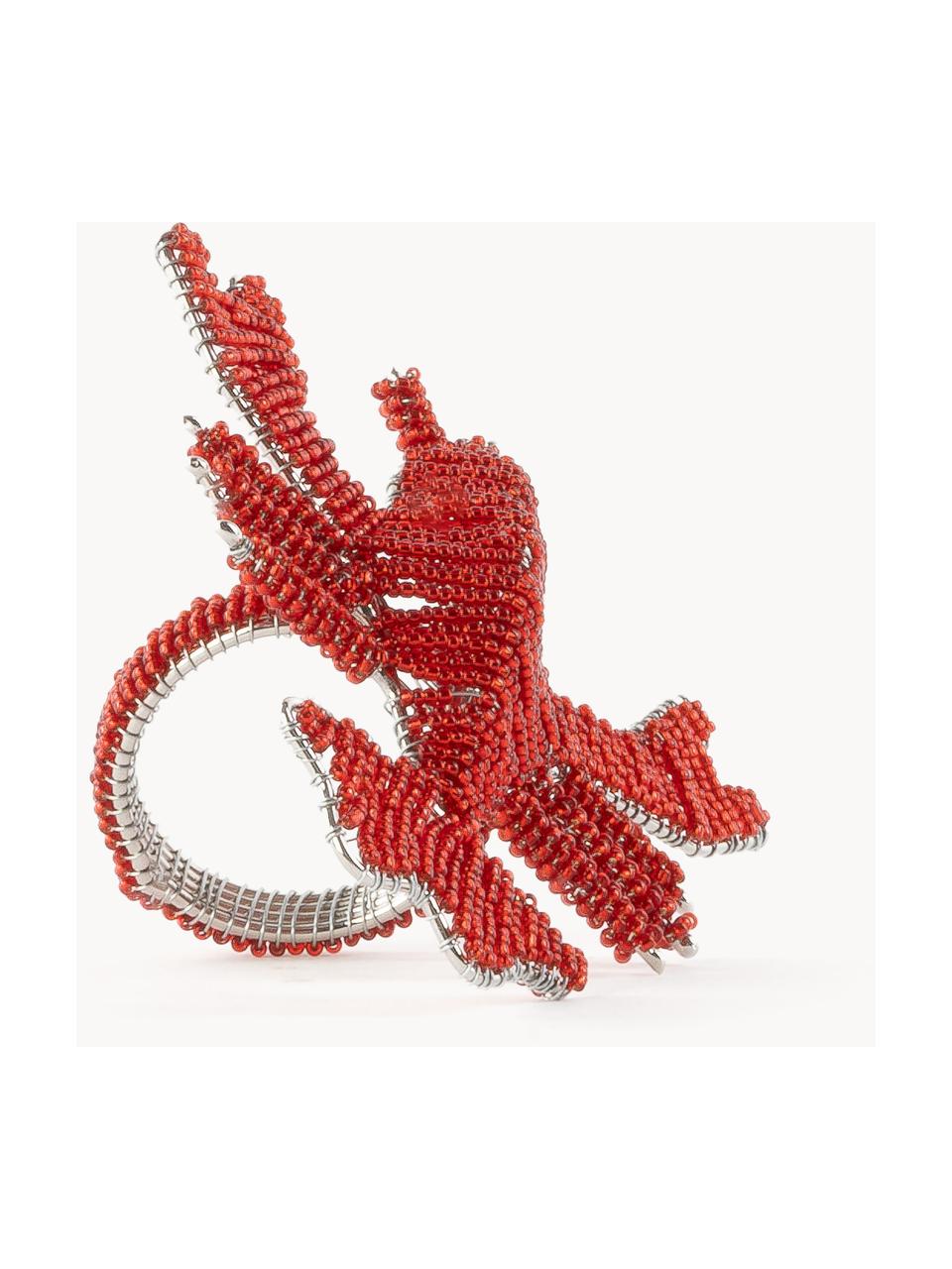 Glasperlen-Serviettenringe Lobster, 2 Stück, Glasperlen, Metall, beschichtet, Rot, B 9 x H 7 cm