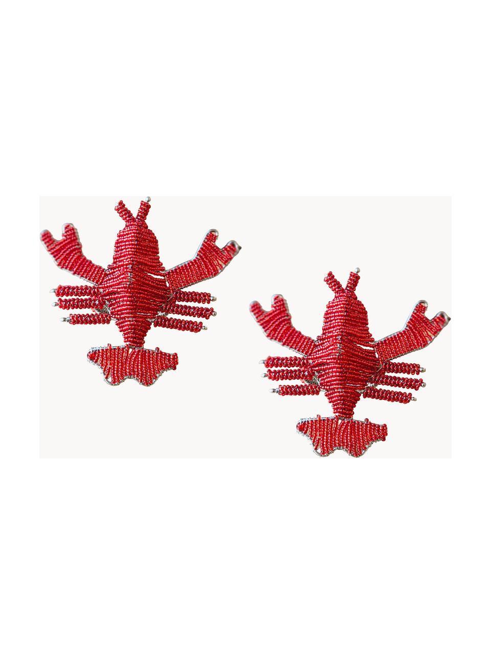 Kroužky na ubrousky ze skleněných korálků Lobster, 2 ks, Skleněné korálky, potažený kov, Červená, Š 9 cm, V 7 cm