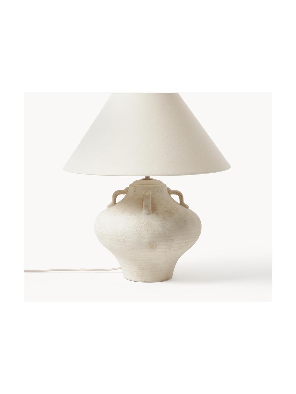 Grote keramische tafellamp Taytum, Lampenkap: linnen, Gebroken wit, lichtbeige, Ø 46 x H 51 cm