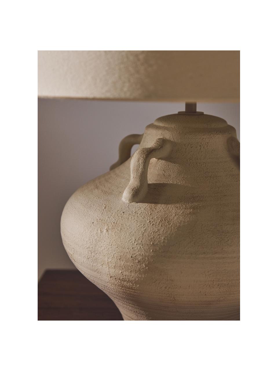 Große Keramik-Tischlampe Taytum, Lampenschirm: Leinen, Off White, Hellbeige, Ø 46 x H 51 cm