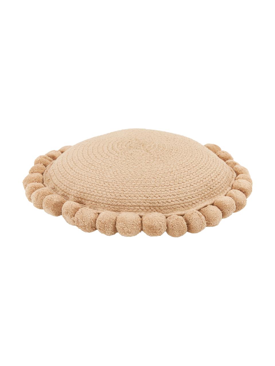 Coussin décoratif rond avec pompons Deva, Beige, Ø 40 cm