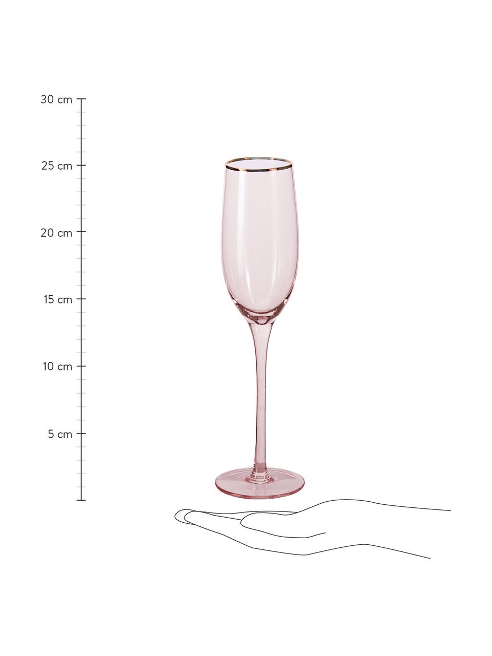Růžová sklenice na sekt se zlatým okrajem Chloe , 4 ks, Broskvová