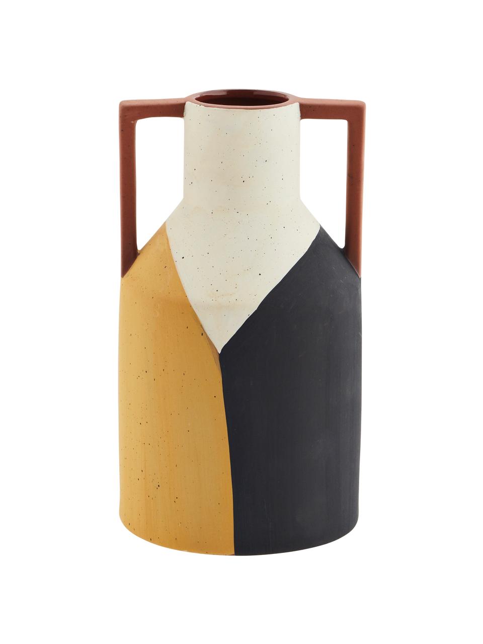 Vaso in terracotta con decoro geometrico Neni, Terracotta, Bianco, nero, giallo, Ø 14 x Alt. 25 cm