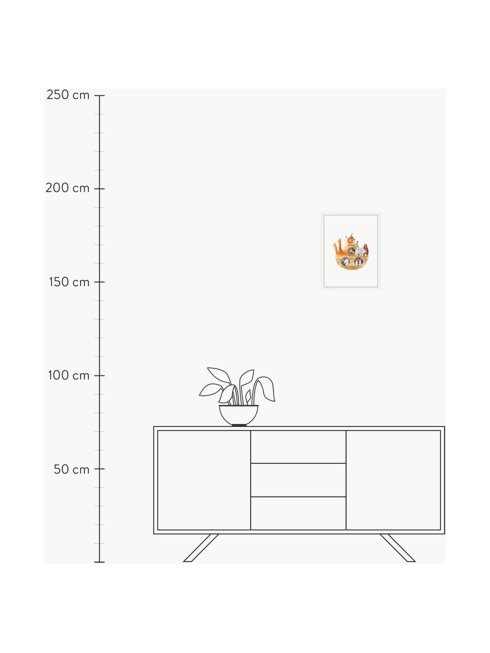 Stampa digitale incorniciata Arche Noah, Immagine: stampa digitale su carta,, Cornice: legno, verniciato, Bianco, multicolore, Larg. 33 x Alt. 43 cm